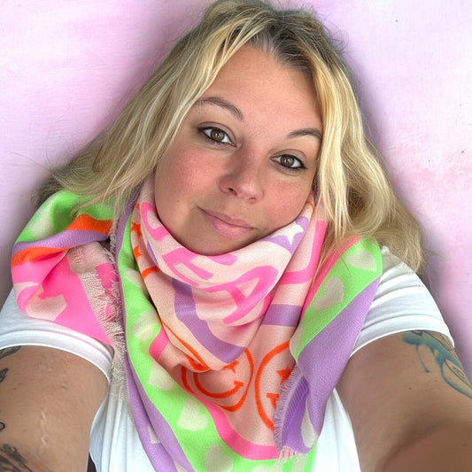 XL Premium Schal – Pink, Flieder & Neongrün | 100 % Viskose