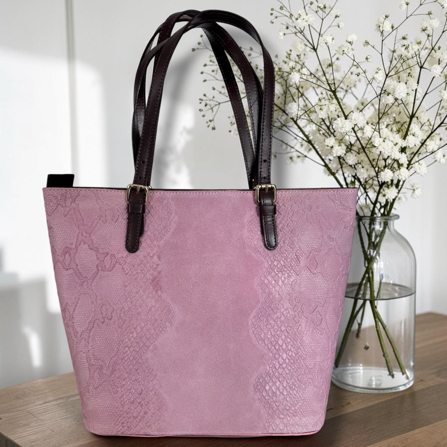 Tasche mit geprägtem Reptil-Look in Leder